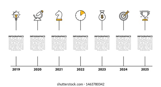 Infographic design template. Timeline concept with 7 steps. Can be used for workflow layout, diagram, banner, webdesign. Vector illustration