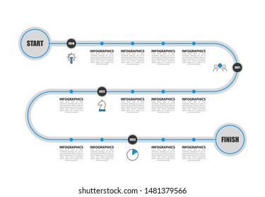 Infographic design template. Timeline concept in blue style. Can be used for workflow layout, diagram, banner, webdesign. Vector illustration