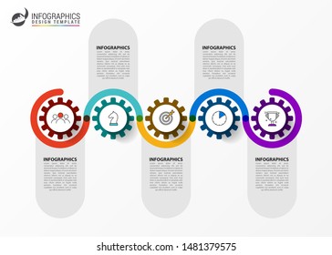 Infographic design template. Timeline concept with 5 steps. Can be used for workflow layout, diagram, banner, webdesign. Vector illustration