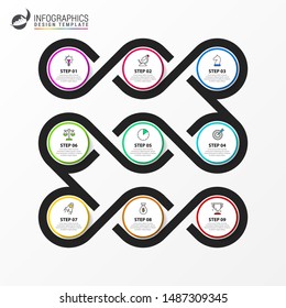 Infographic design template. Timeline concept with 9 steps. Can be used for workflow layout, diagram, banner, webdesign. Vector illustration - Shutterstock ID 1487309345