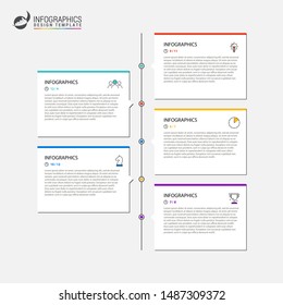 Infographic design template. Timeline concept with 5 steps. Can be used for workflow layout, diagram, banner, webdesign. Vector illustration