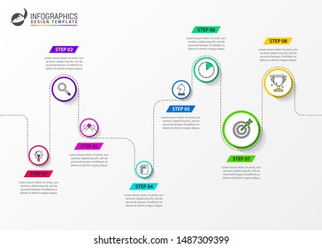 Infographic design template. Timeline concept with 8 steps. Can be used for workflow layout, diagram, banner, webdesign. Vector illustration