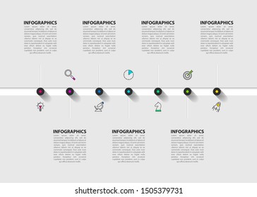 Infographic design template. Timeline concept with 7 steps. Can be used for workflow layout, diagram, banner, webdesign. Vector illustration