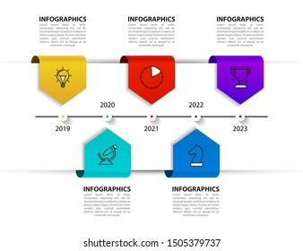 Infographic design template. Timeline concept with 5 steps. Can be used for workflow layout, diagram, banner, webdesign. Vector illustration