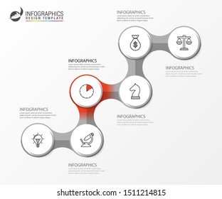 Infographic design template. Timeline concept with 6 steps. Can be used for workflow layout, diagram, banner, webdesign. Vector illustration