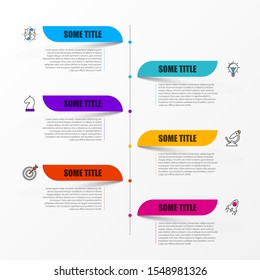Plantilla de diseño gráfico. Concepto cronológico con 6 pasos. Se puede utilizar para diseño de flujo de trabajo, diagrama, banner, diseño web. Ilustración del vector