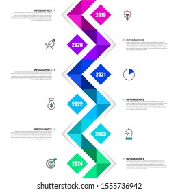 Infographic design template. Timeline concept with 6 steps. Can be used for workflow layout, diagram, banner, webdesign. Vector illustration