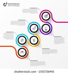 Infographic design template. Timeline concept with 6 steps. Can be used for workflow layout, diagram, banner, webdesign. Vector illustration