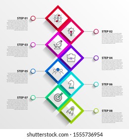 Infographic design template. Timeline concept with 8 steps. Can be used for workflow layout, diagram, banner, webdesign. Vector illustration