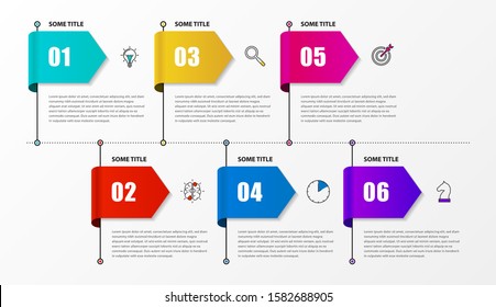Infographic design template. Timeline concept with 6 steps. Can be used for workflow layout, diagram, banner, webdesign. Vector illustration