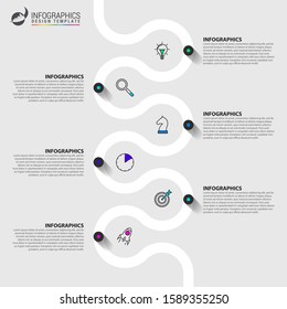 Infographic design template. Timeline concept with 6 steps. Can be used for workflow layout, diagram, banner, webdesign. Vector illustration