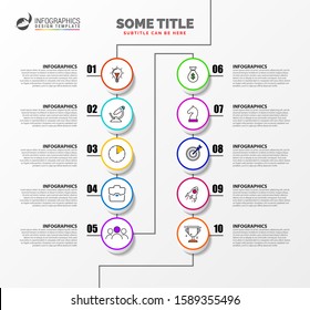 Infographic design template. Timeline concept with 10 steps. Can be used for workflow layout, diagram, banner, webdesign. Vector illustration