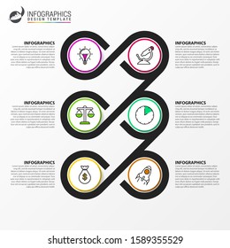 Infographic design template. Timeline concept with 6 steps. Can be used for workflow layout, diagram, banner, webdesign. Vector illustration