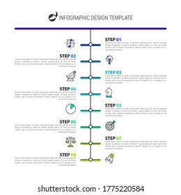 Infographic design template. Timeline concept with 8 steps. Can be used for workflow layout, diagram, banner, webdesign. Vector illustration