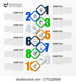 Infographic design template. Timeline concept with 10 steps. Can be used for workflow layout, diagram, banner, webdesign. Vector illustration
