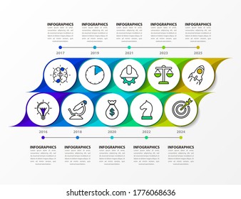 Infographic design template. Timeline concept with 10 steps. Can be used for workflow layout, diagram, banner, webdesign. Vector illustration