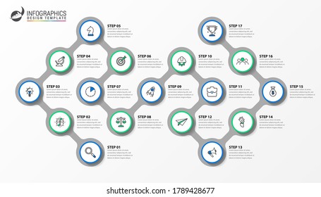 Infografische Design-Vorlage. Zeitkonzept mit 17 Schritten. Kann für Workflow-Layout, Diagramm, Banner, Webdesign verwendet werden. Vektorgrafik