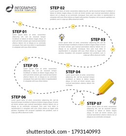 Infographic design template. Timeline concept with 7 steps. Can be used for workflow layout, diagram, banner, webdesign. Vector illustration