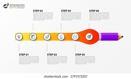 Infographic design template. Timeline concept with 6 steps. Can be used for workflow layout, diagram, banner, webdesign. Vector illustration