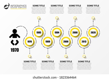 Plantilla de diseño infográfico. Concepto de línea de tiempo con 8 pasos. Se puede utilizar para diseño de flujo de trabajo, diagrama, banner, diseño web. Ilustración del vector