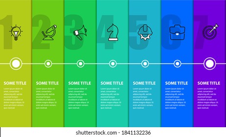 Infographic design template. Timeline concept with 7 steps. Can be used for workflow layout, diagram, banner, webdesign. Vector illustration