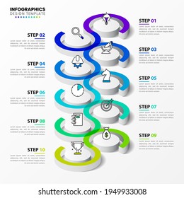 Infographic design template. Timeline concept with 10 steps. Can be used for workflow layout, diagram, banner, webdesign. Vector illustration