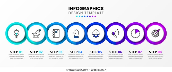 Infographic design template. Timeline concept with 8 steps. Can be used for workflow layout, diagram, banner, webdesign. Vector illustration