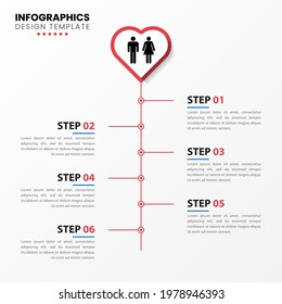 Infographic design template. Timeline concept with 6 steps. Can be used for workflow layout, diagram, banner, webdesign. Vector illustration