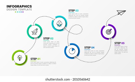 Infographic design template. Timeline concept with 5 steps. Can be used for workflow layout, diagram, banner, webdesign. Vector illustration - Shutterstock ID 2010560642