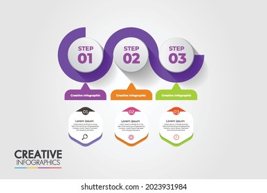 Plantilla de diseño infográfico. Concepto de línea de tiempo con 3 pasos. Se puede utilizar para diseño de flujo de trabajo, diagrama, banner, diseño web. Ilustración vectorial.