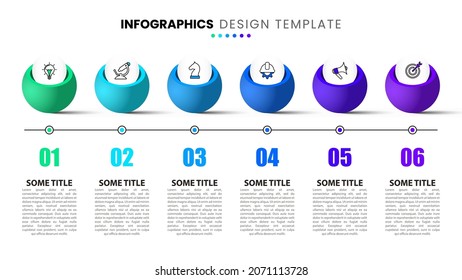 Infographic design template. Timeline concept with 6 steps. Can be used for workflow layout, diagram, banner, webdesign. Vector illustration