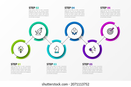 Infographic design template. Timeline concept with 6 steps. Can be used for workflow layout, diagram, banner, webdesign. Vector illustration