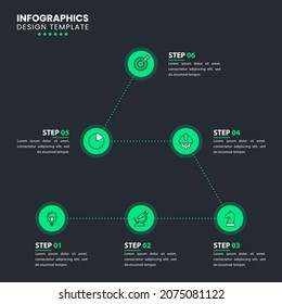 Infographic design template. Timeline concept with 6 steps. Can be used for workflow layout, diagram, banner, webdesign. Vector illustration