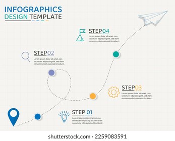 Infographic design template. Timeline concept with 4 options or steps template. layout, diagram, annual, Paper airplanes , start up, report, presentation. Vector illustration.