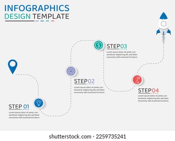 Infographic design template. Timeline concept with 4 options or steps template. layout, diagram, annual, rocket, start up, report, presentation.Vector illustration.