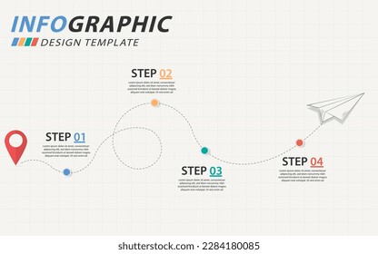 Infographic design template. Timeline concept with 4 options or steps template. layout, diagram, annual, Paper airplanes , start up, report, presentation. Vector illustration. svg