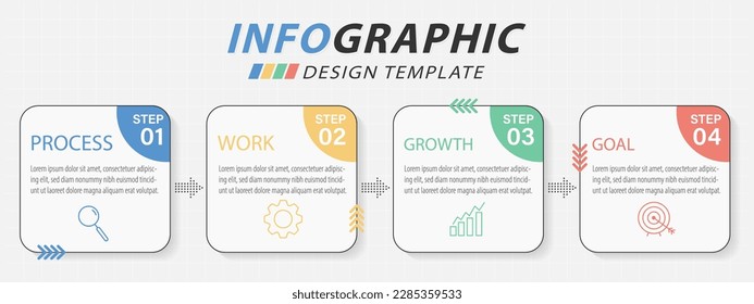 Plantilla de diseño infográfico. Concepto de línea de tiempo con 4 opciones o plantilla de pasos. diseño, diagrama, anual, roket, inicio, informe, presentación. Ilustración vectorial.