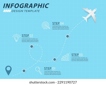 Infographic design template. Timeline concept with 4 options or steps template. layout, diagram, annual, airplanes , travel, report, presentation. Vector illustration.	