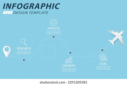  Infographic design template. Timeline concept with 4 options or steps template. layout, diagram, annual, airplanes , travel, report, presentation. Vector illustration.