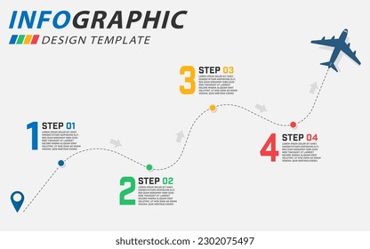 Infographic design template. Timeline concept with 4 options or steps template. layout, diagram, annual, airplanes , travel, report, presentation. Vector illustration.