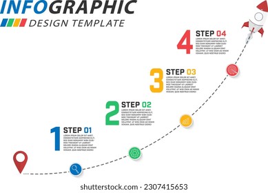 Infographic design template. Timeline concept with 4 options or steps template. layout, diagram, annual, rocket, start up, report, presentation.Vector illustration.
