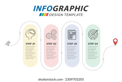 Plantilla de diseño infográfico. Concepto de línea de tiempo con 4 opciones o plantilla de pasos. diseño, diagrama, anual, informe, presentación. ilustración vectorial de ruta de viaje.