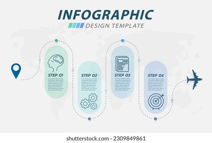 Infographic design template. Timeline concept with 4 options or steps template. layout, diagram, annual, airplanes, travel, report, presentation. Vector illustration.