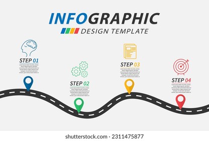 Infographic design template. Timeline concept with 4 options or steps template. Roadmap diagram with planning topics, annual, report, presentation. layout, Vector illustration.