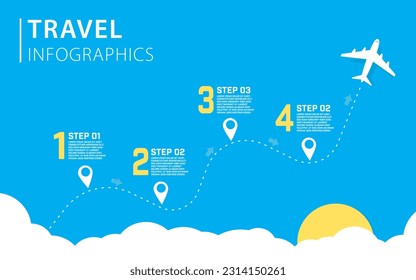 Infographic design template. Timeline concept with 4 options or steps template. layout, diagram, annual, airplanes, travel, report, presentation. Vector illustration.