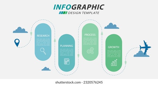 Infographic design template. Timeline concept with 4 options or steps template. layout, diagram, annual, airplanes, travel, report, presentation. Vector illustration.