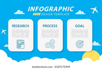 Infographic design template. Timeline concept with 3 options or steps template. layout, diagram, annual, airplanes, travel, report, presentation. Vector illustration.