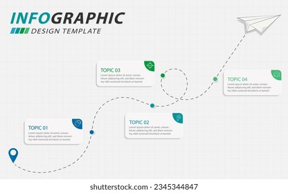 Infographic design template. Timeline concept with 4 options or steps template. layout, diagram, annual, Paper airplanes , start up, report, presentation. Vector illustration.