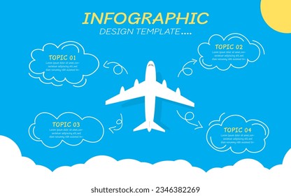 Infographic design template. Timeline concept with 4 options or steps template. layout, diagram, annual, airplanes, travel, report, presentation. Vector illustration.