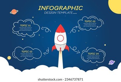 Infographic design template. Timeline concept with 4 options or steps template. layout, diagram, annual, rocket, start up, report, presentation.Vector illustration.